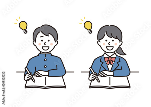 勉強でひらめく学生の男女