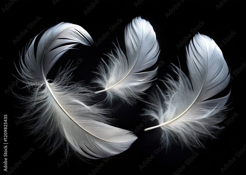 Obraz premium Delicate White Feathers Against Black Background