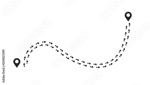Man footprints and map pins isolated on white background.