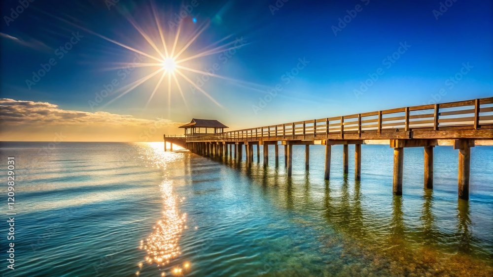 Sunny Day Minimalist Old Fashioned Pier Stock Photo Sunny Day Minimalist Old Fashioned Pier Stock Photo
