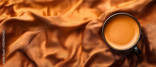 aerial view of cup of coffee isolated over silky mocha mousse inspired 2025 background photo