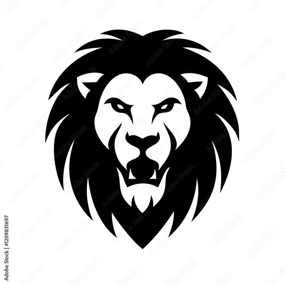 Fototapeta premium A bold and detailed lion face icon symbolizing strength and leadership, perfect for logos and branding projects.