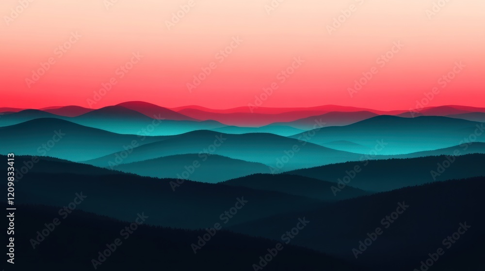 Serene Sunset Over Teal Mountains Serene Sunset Over Teal Mountains