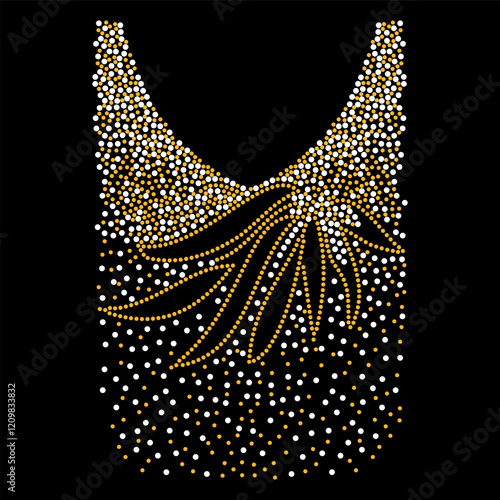 Rhinestone applique collar design for t-shirt or blouse hot-fix transfer. Abstract beautiful glitter applique rhinestone motif.	
