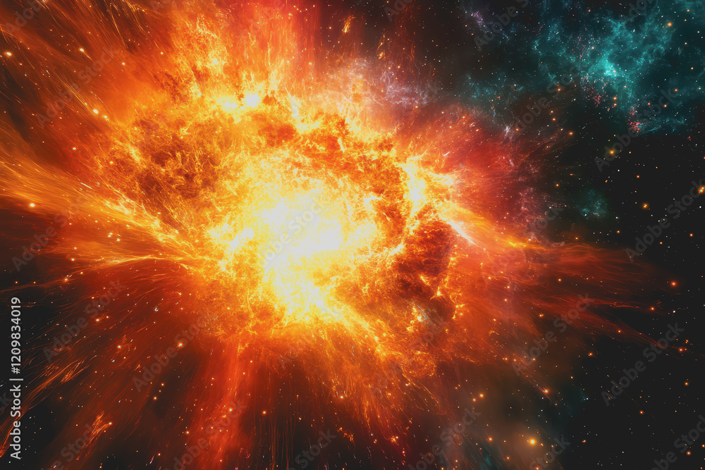 Naklejka premium red green, and yellow ideology disintegrates in a spectacular galactic explosion.