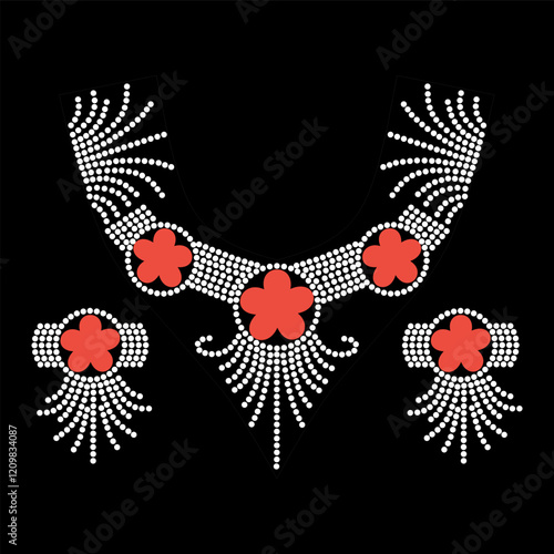 Rhinestone applique collar design for t-shirt or blouse hot-fix transfer. Abstract beautiful glitter applique rhinestone motif.	
