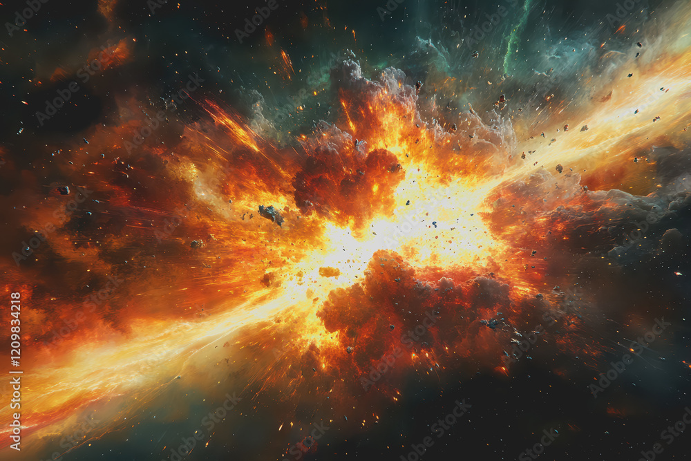 Fototapeta premium red green, and yellow ideology disintegrates in a spectacular galactic explosion.