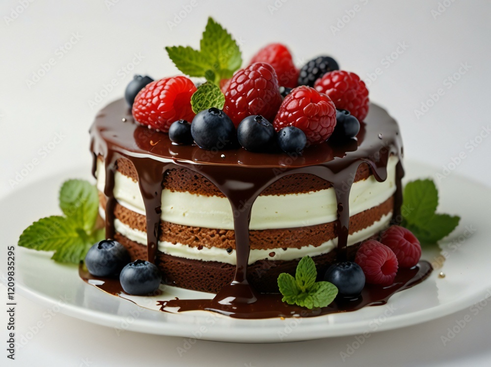 cheesecake with berries and mint