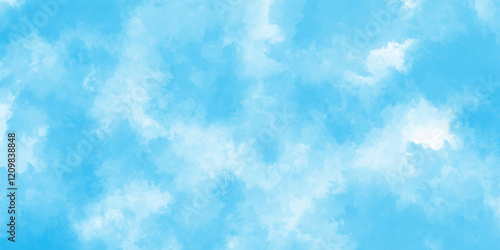 Abstract light blue sky with clouds. Watercolor painting sky. hand paint pattern on blue canvas. grainy watercolor stains design. blue watercolor splash stroke.