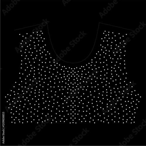 Rhinestone applique collar design for t-shirt or blouse hot-fix transfer. Abstract beautiful glitter applique rhinestone motif.	
