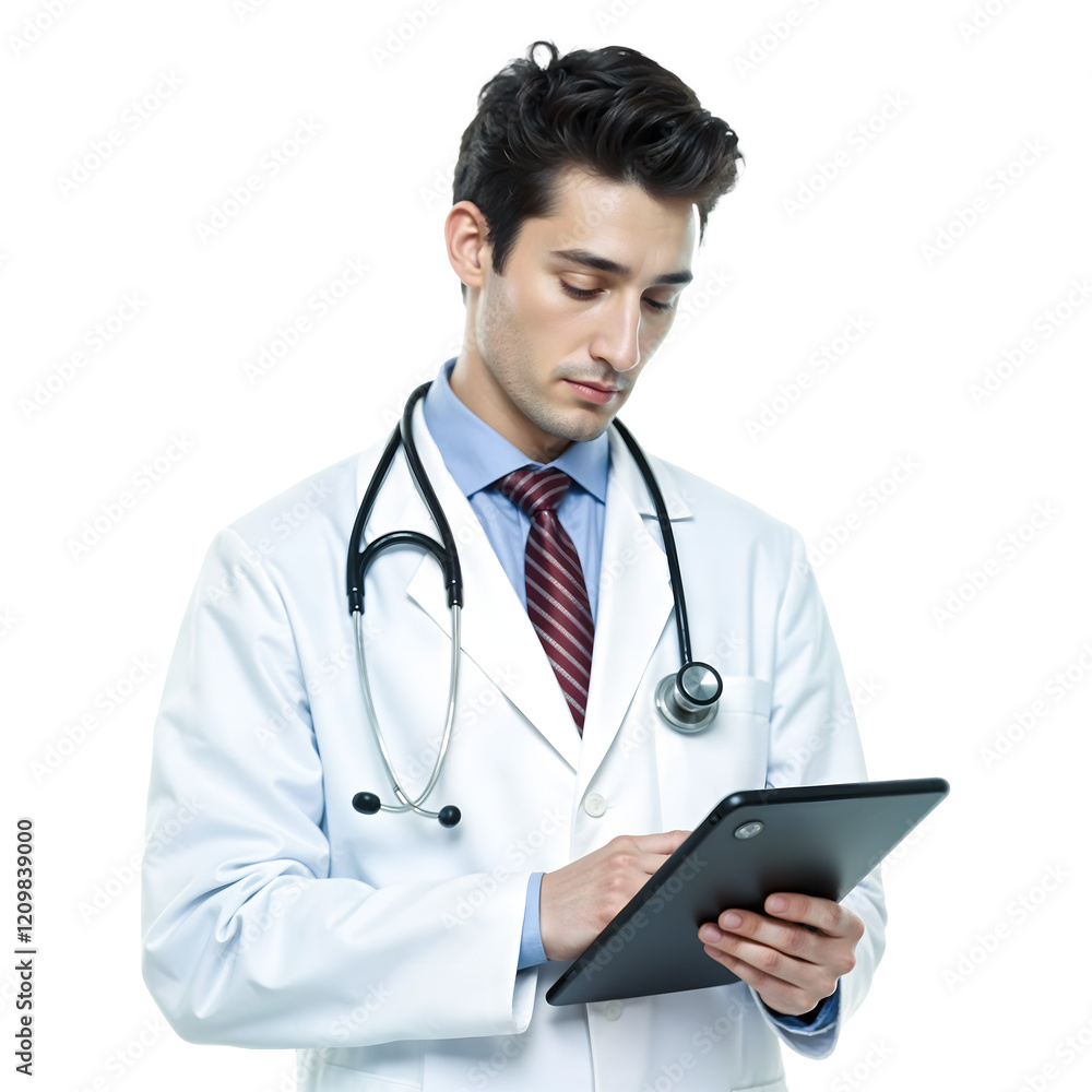 Doctor reviewing patient records on a tablet Doctor reviewing patient records on a tablet