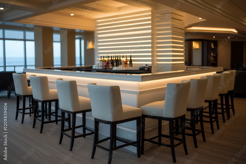 Luxury cruises on comfortable ships Modern bar interior with elegant seating and stylish lighting. Luxury cruises on comfortable ships Modern bar interior with elegant seating and stylish lighting.