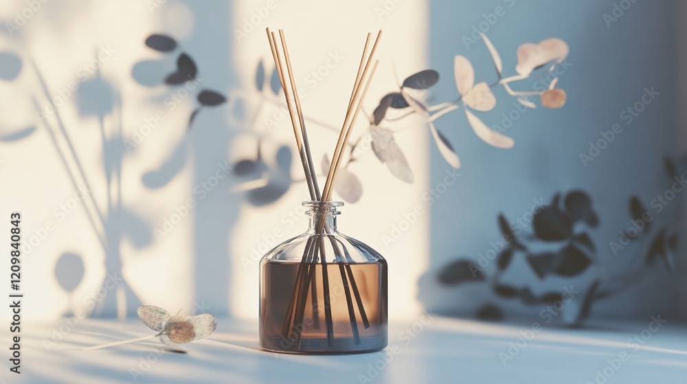 Fototapeta premium Reed Diffuser and Eucalyptus: A Calming Home Fragrance