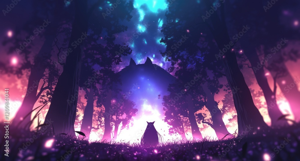 Obraz premium Anime Girl Silhouetted in a Magical Forest
