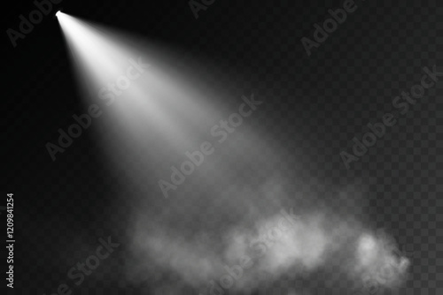 A dim spotlight casts soft beams of light through a hazy, fog-like texture against a dark background, evoking a somber and atmospheric mood, ideal for dramatic or abstract visuals.