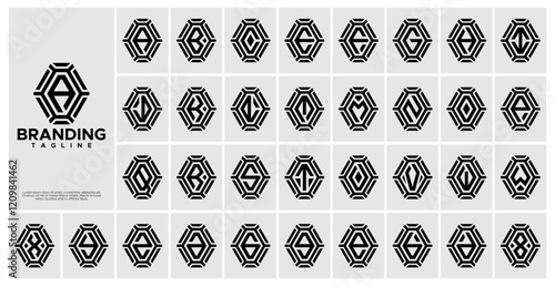 Cyber technology hexagon letter A to Z logo set