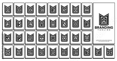Abstract line letter M with initial A-Z logo set