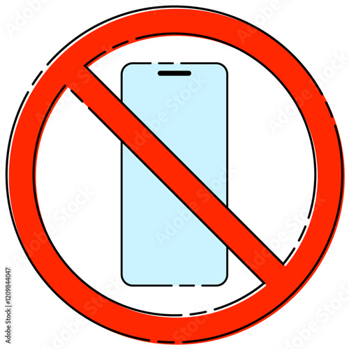 モバイル禁止マーク シンプル ベクター素材 破線 おしゃれ 版ズレ