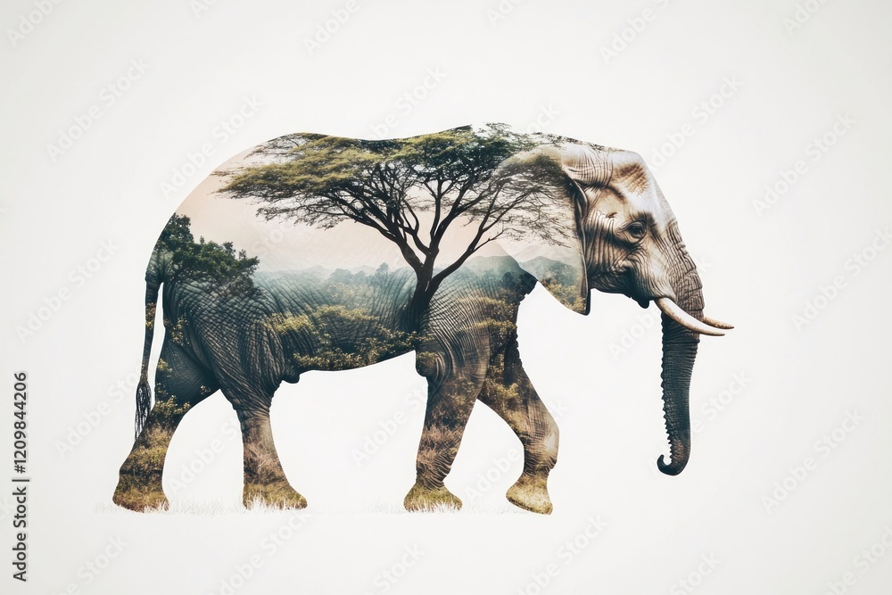 Fototapeta premium Elephant with africa trees photography wildlife exposure