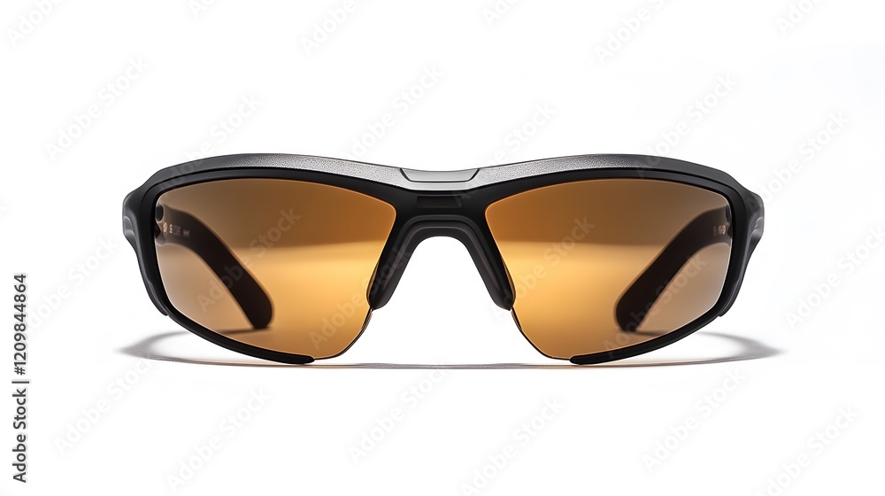 Luxury sport sunglasses feature brown gradient lenses and sleek black frame, showcasing modern eyewear design with polarized lens effect in clean product photography style. Luxury sport sunglasses feature brown gradient lenses and sleek black frame, showcasing modern eyewear design with polarized lens effect in clean product photography style.