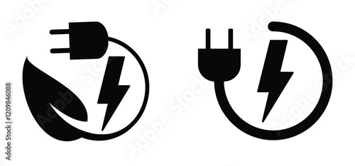 Electric plug switch icon. Energy power concept. Electricity arrow symbol. Volt, watt sign.  Electric cable or plugs. Play and plug symbol. Socket plug adapter. Wire, cable of energy line pattern. 