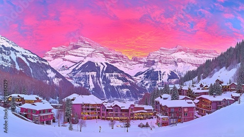 Pink Sunrise over Telluride Ski Resort, Colorado