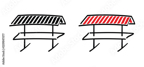 Cartoon mobile market stand icon. Street vendors. Line pattern. Street market stall with Awning for for selling various products. Street stall with awning. 