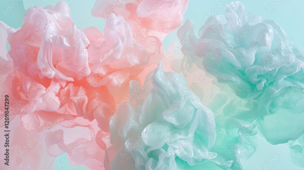 Fototapeta premium Abstract Pastel Ink Swirls: A Dreamy Teal and Peach Composition