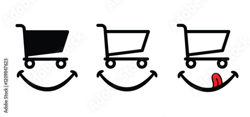 Slogan shop with purchase. Supermarket basket or cart. Shopping basket or containing bag icon. Empty supermarket pushcart. Shopping cart or trolley logo. Supermarket, self service.