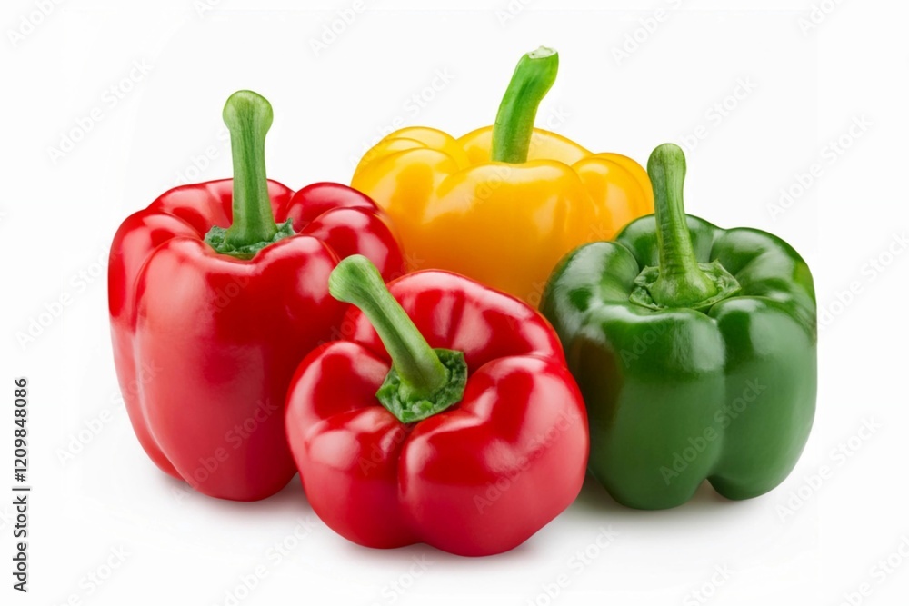 Red, yellow and green sweet Bell pepper isolated on white background with clipping path and full depth of field. Paprika pepper isolated on white Red, yellow and green sweet Bell pepper isolated on white background with clipping path and full depth of field. Paprika pepper isolated on white