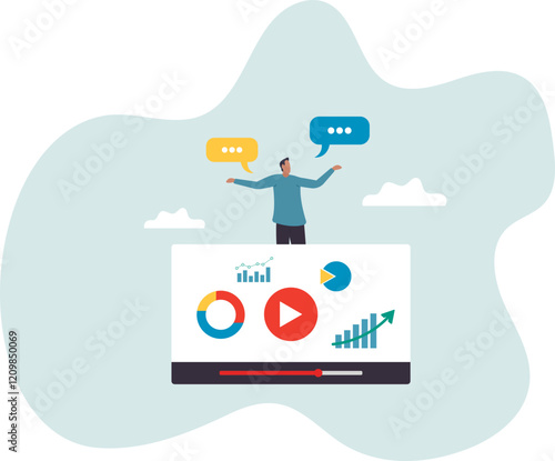 Explainer video online tutorial or training course, expertise explaining business strategy online,business concept.flat character.