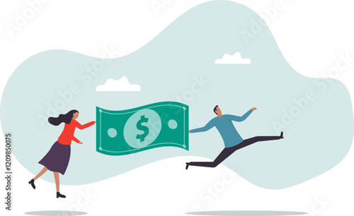 People carry money dollar banknote metaphor of capital, salary or income, wages to pay and purchase value, banking and investment,business concept.flat character.