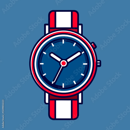 Vector illustration of a colorful watch with red and blue design