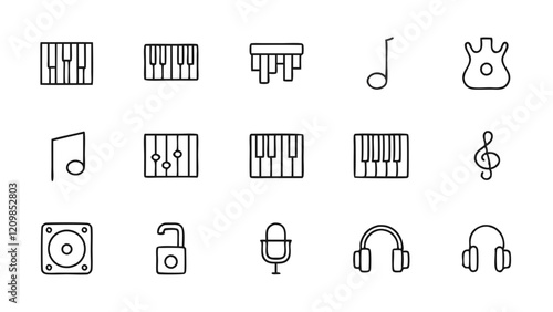 Treble Clef, In-Ear Headphones & More in Music Icon Set