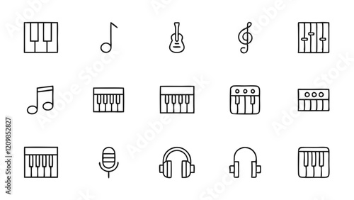 Treble Clef, In-Ear Headphones & More in Music Icon Set