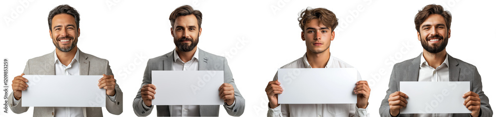 businessman Holding paper showing an empty banner businessman Holding paper showing an empty banner