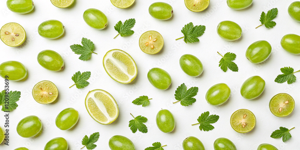 Vibrant Green Grapes with Half Sliced, Highlighting Freshness and Flavor Vibrant Green Grapes with Half Sliced, Highlighting Freshness and Flavor