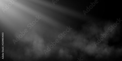 A dim spotlight casts soft beams of light through a hazy, fog-like texture against a dark background, evoking a somber and atmospheric mood, ideal for dramatic or abstract visuals.