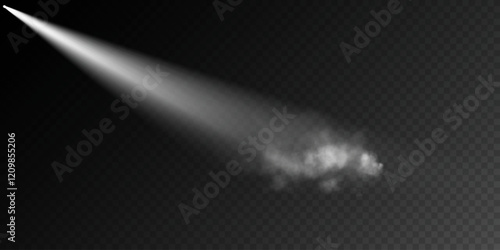 A dim spotlight casts soft beams of light through a hazy, fog-like texture against a dark background, evoking a somber and atmospheric mood, ideal for dramatic or abstract visuals.