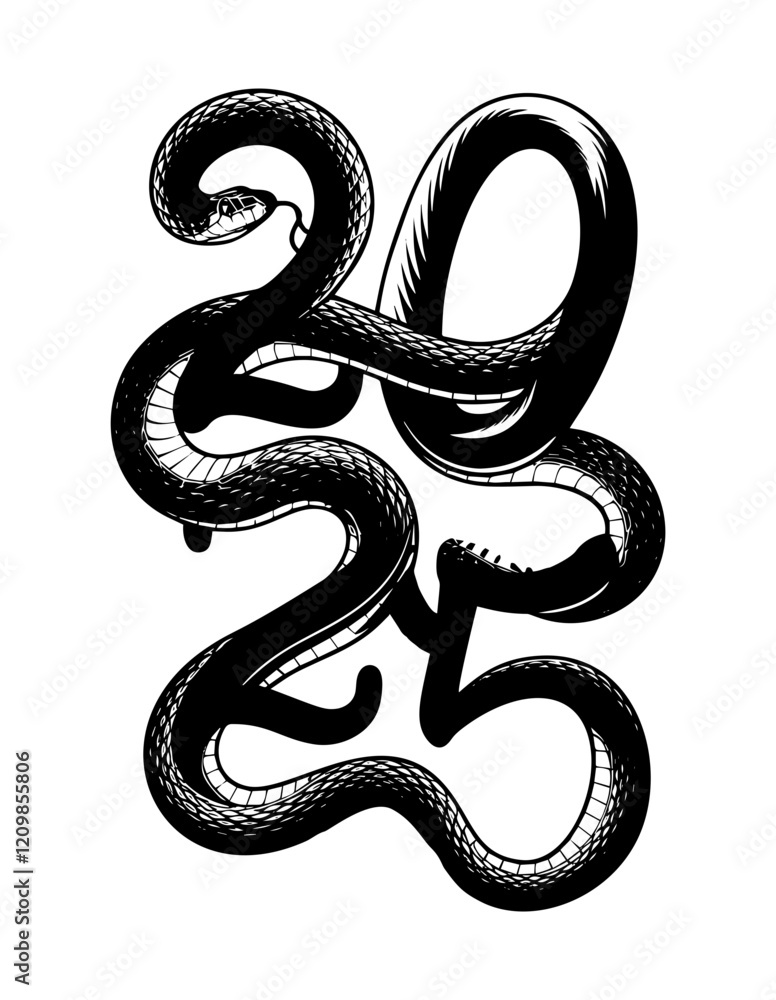 Obraz premium Banner for Chinese New Year 2025 with snake,flowers and lanterns. Greeting card for holiday with symbol of new 2025 year. 