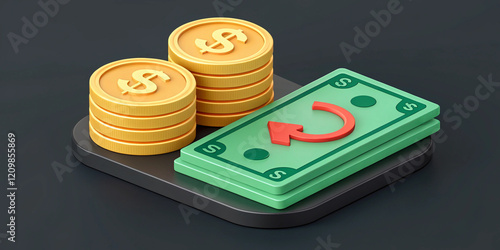 A 3D Cashback Money Refund Icon for Financial Promotions