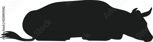 Silhouette of a Resting Cow - Minimalist Animal Vector Illustration