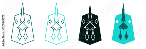 Polygon chicken head icon set. Hen face. Line or solid logo for web, app, branding or business. Rooster head. Minimalist symbol. Modern illustration. Geometric style. Editable vector stroke. 