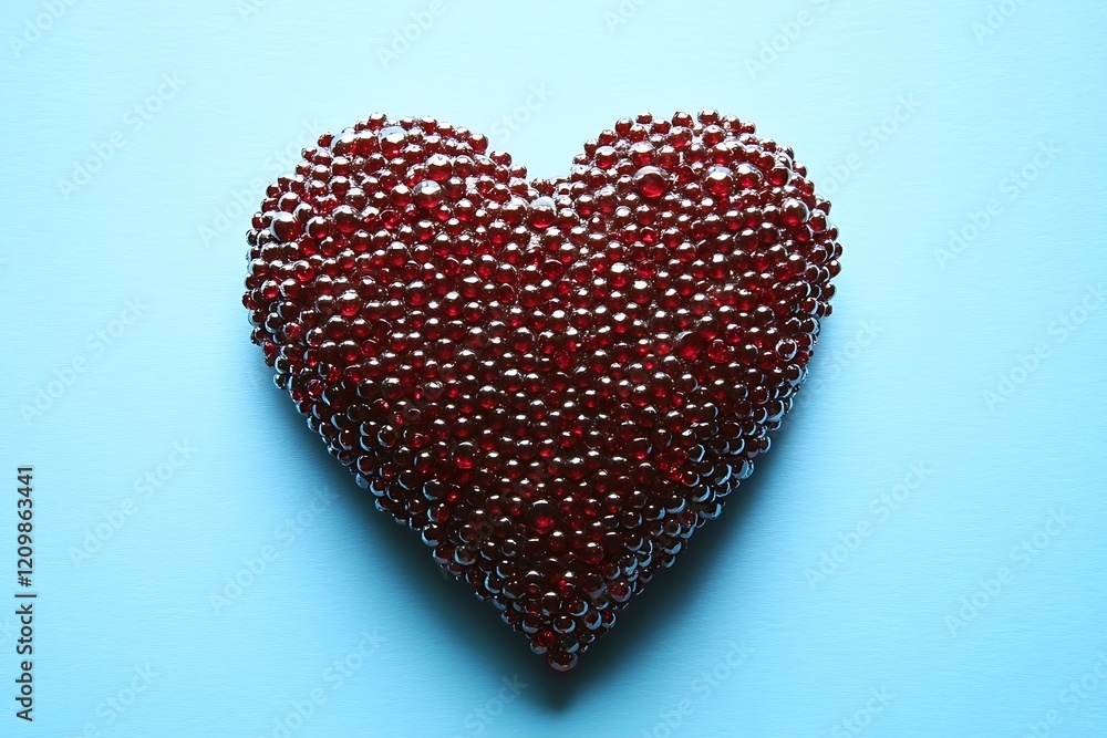 Fototapeta premium Red beaded heart on a blue background