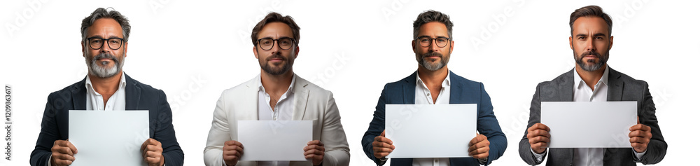 businessman Holding paper showing an empty banner businessman Holding paper showing an empty banner