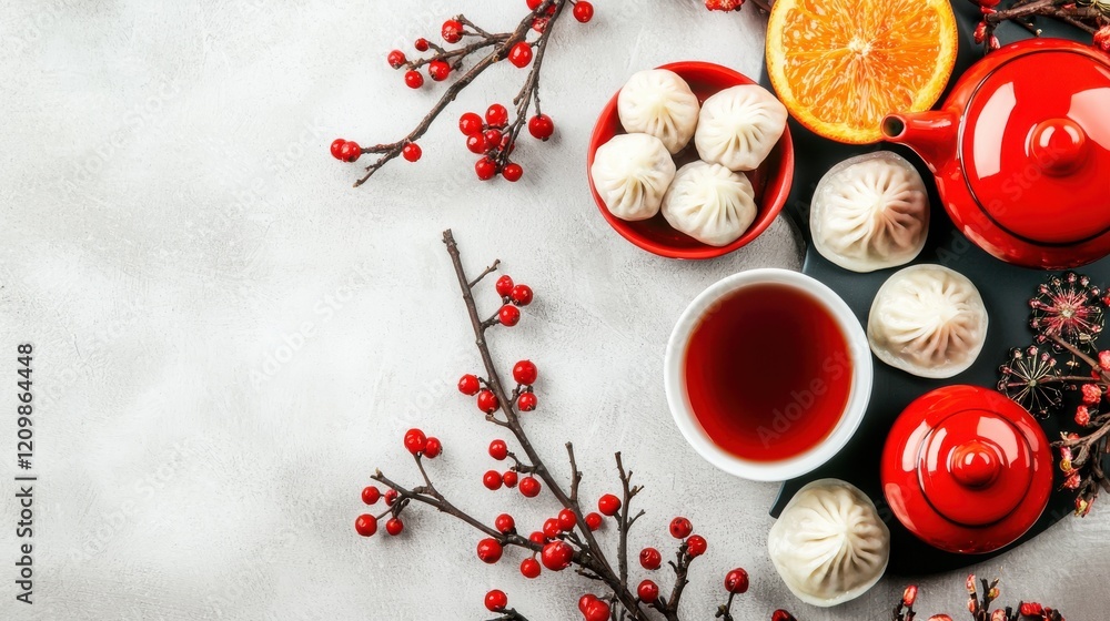 Festive Christmas Holiday Table Setting with Mulled Tea Spices and Citrus Fruits Festive Christmas Holiday Table Setting with Mulled Tea Spices and Citrus Fruits