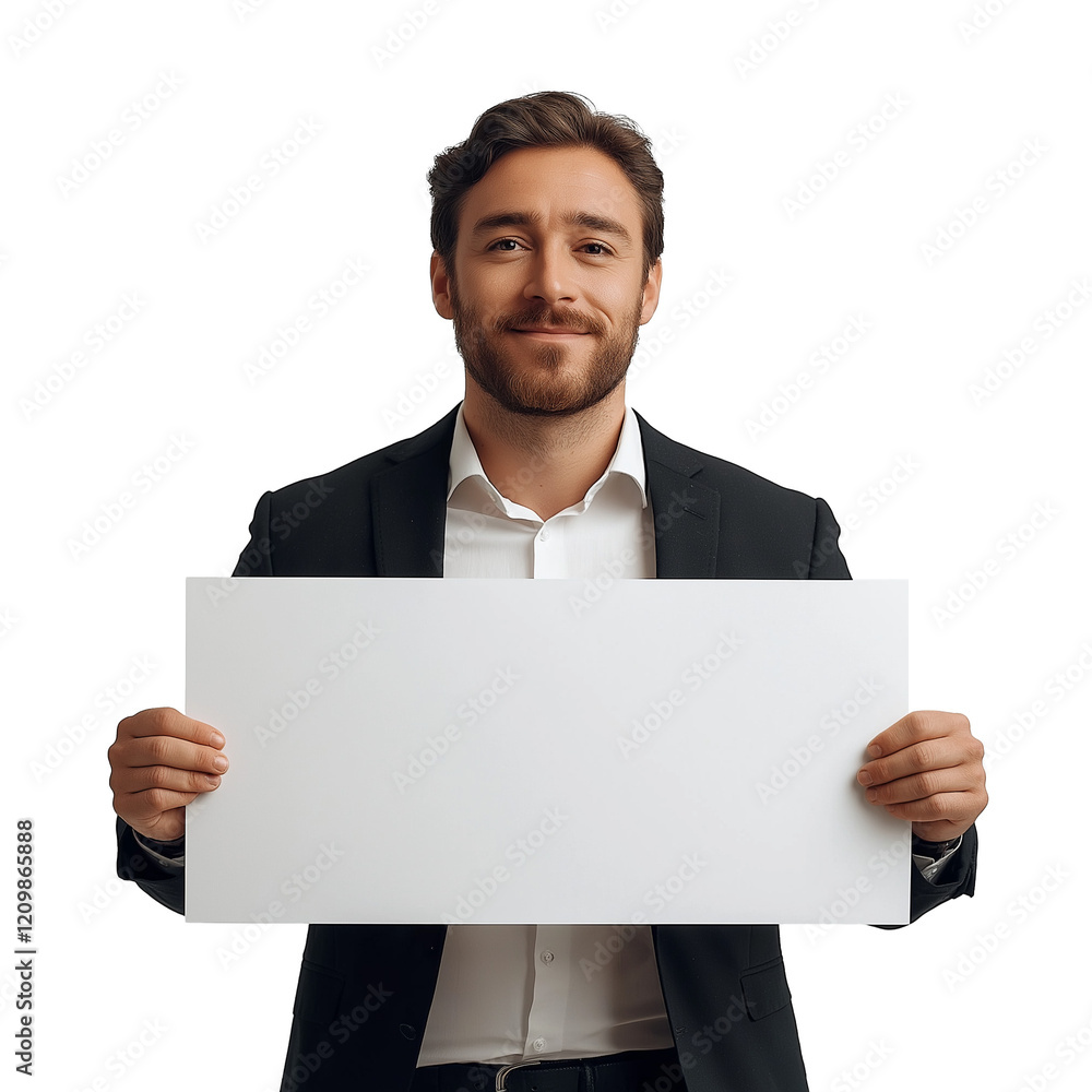 businessman Holding paper showing an empty banner businessman Holding paper showing an empty banner