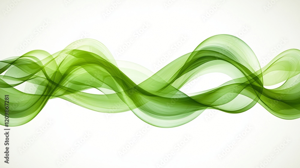 Obraz premium Flowing green abstract wave design on white background with smooth curves and transparent effect