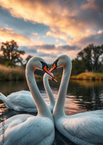 Graceful swans in love lovelove heart valentine vector romantic day holiday  photo