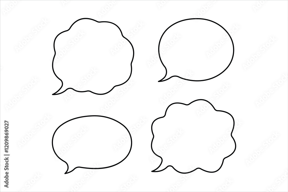 One continuous line drawing of speech bubble set square shaped chat cloud and thought dialogue design
One continuous line drawing of speech bubble set square shaped chat cloud and thought dialogue design